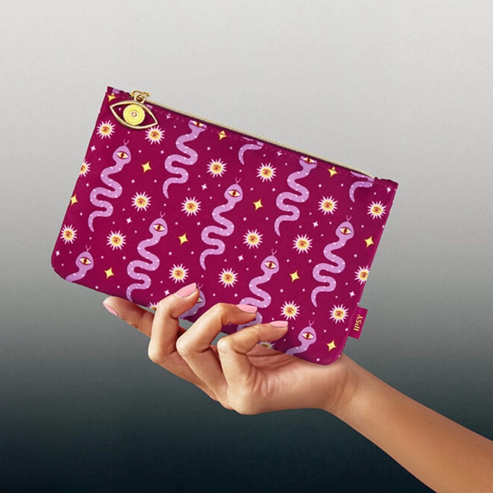 Evil Eye Snakes Magic Ipsy Glam Makeup Bag Coin Purse Purple Gold Zipper